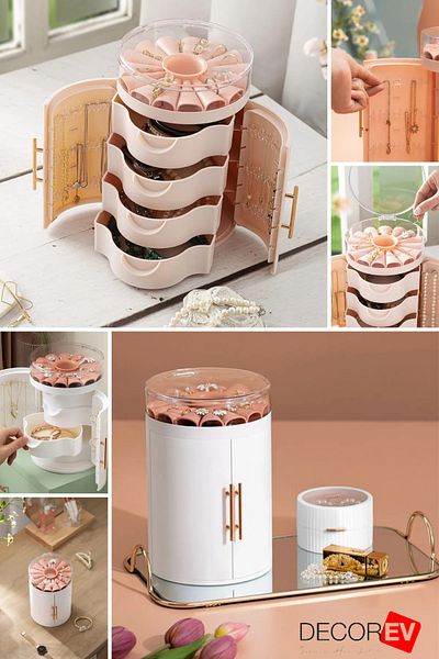 decorev Cutie de bijuterii cu sertar de lux cu capac Accesorii Organizator de bijuterii