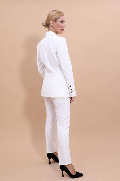 ÖNDER ÖZSOY Plus Size - Double Breasted Cross Jacket & Tube Leg Pants Set-White