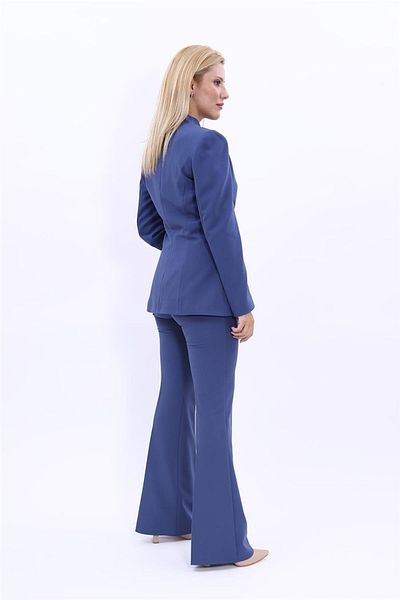ÖNDER ÖZSOY Plus Size - Collarless Jacket & Flared Leg Pants Set-Indigo