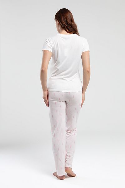 QKK Women's White Half Button Short Sleeve T-Shirt Viscose Fabric Pajama Set