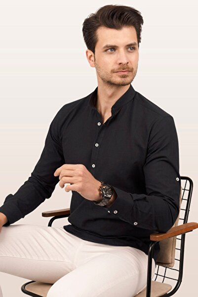 Etikmen Чоловіча сорочка з чорним суддівським коміром на трьох ґудзиках