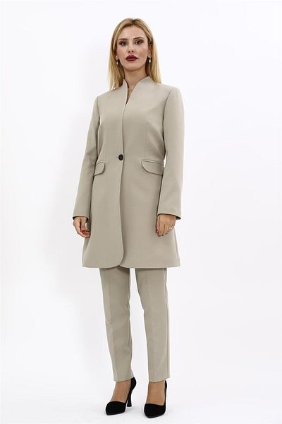 ÖNDER ÖZSOY Plus Size - Long Collarless Jacket & Tube Leg Pants Set-Bamboo