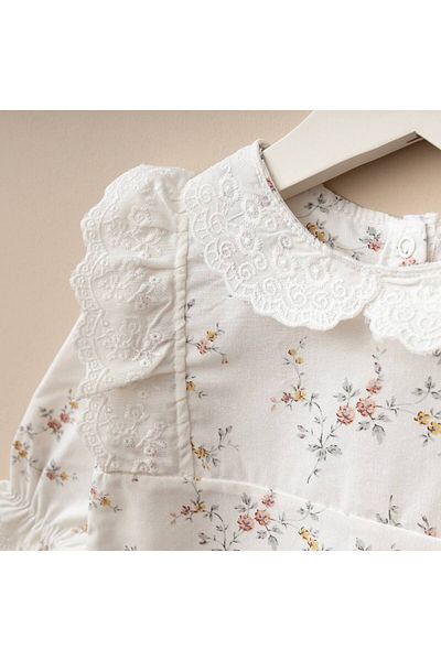 Minimus Cotton Floral Print Romper for Baby Girl - Terikoton Lace and Hat Hospital Romper