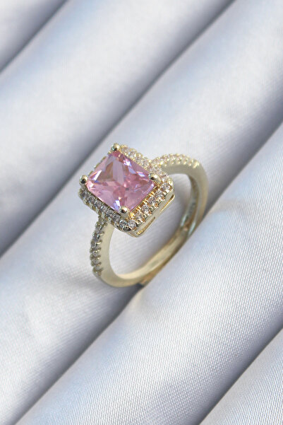 Clariss Brass Gold Color Pink Zircon Stone Women's Ring