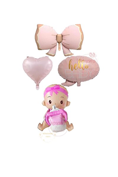 RÖNESANS PARTİ Rönesans Pembe Kız Bebek Hastane Odası Süsleme Balon Seti