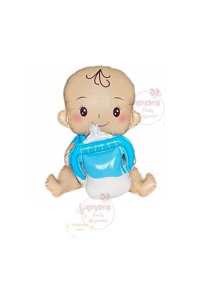 RÖNESANS PARTİ Renaissance Baby Boy with Bottle Blue Color Gender Reveal Foil Balloon