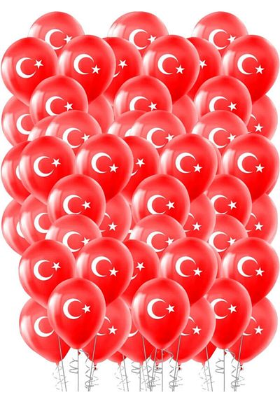 PartAntalya 23 April 40 Pieces Crescent and Star Turkish Flag Balloon