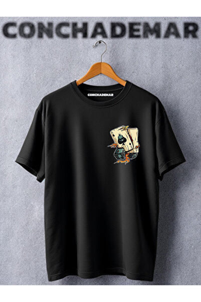 Vordevia تي شيرت كبير الحجم مطبوع عليه نرد لهب كأوراق اللعب