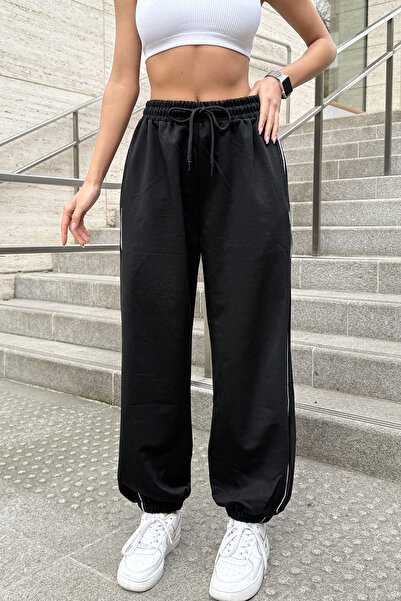 Sun Victoria Γυναικείο Μαύρο Oversize Jogger Loose Φούτερ με δύο κλωστές