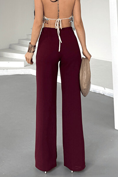 Paw Garage Women's Silver Lycra Beltless Palazzo Trousers, 4 Season Crepe Gathering Fabric