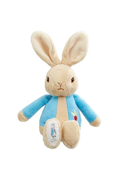 Rainbow Peter Rabbit plush rattle toy, 16 cm