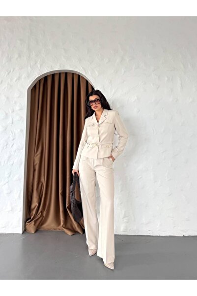 Ekim Store Gold Buttoned Belted Double Blazer Suit