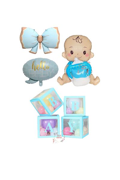 BAL10 DÜNYASI Bal10 Baby Boxed Blue Baby Boy Hospital Room Decoration Balloon Set