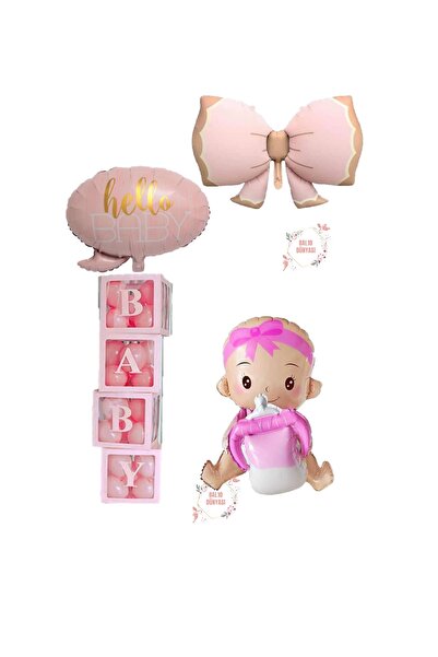 BAL10 DÜNYASI Bal10 Baby Kutulu Pembe Kız Bebek Hastane Odası Süsleme Balon Seti