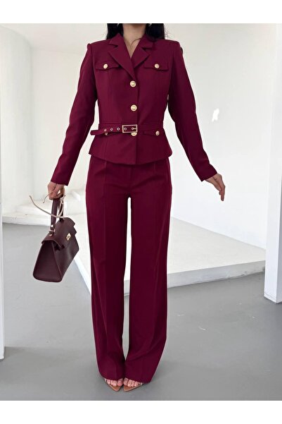 Ekim Store Gold Buttoned Belted Double Blazer Suit