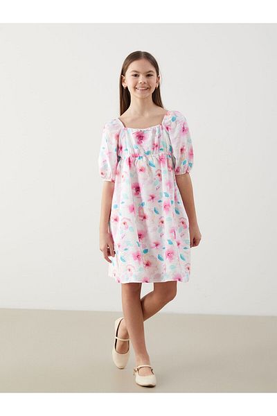 LC Waikiki Φόρεμα κοριτσιού με τετράγωνο γιακά Floral