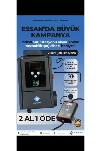 Essan 22kw Wallbox 3.5kw Togg Tesla Byd Bmw Torres Uyumlu Taşınabilir Elektri...