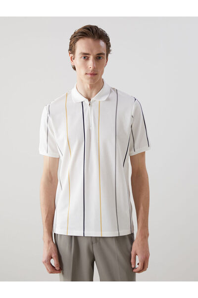 LC Waikiki Nevavm with a Difference Polo Collar Short Sleeve Striped Pique Me...