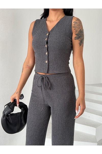 Ekim Store Vestă cu nasturi - Set din două piese cu pantaloni
