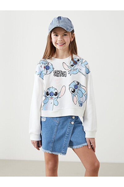 LC Waikiki Bedrucktes Mädchen-Sweatshirt mit Rundhalsausschnitt Lilo und Stitch