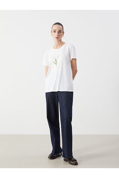 LC Waikiki Γυναικείο φλοράλ μπλουζάκι Crew Neck