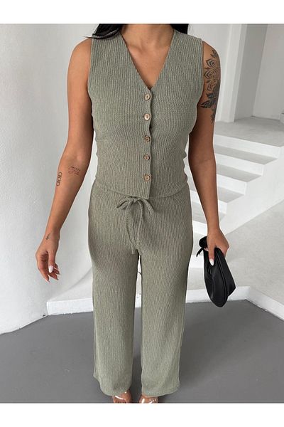 Ekim Store Buttoned Wrap Vest Trousers Double Set