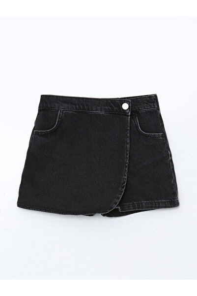LC Waikiki Siyah Beli Lastikli Kız Çocuk Jean Şort