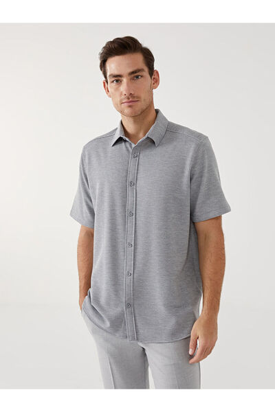 LC Waikiki Nevavm Regular Fit Short Sleeve Men's Textured Shirt with Difference
