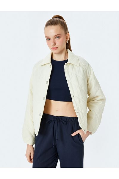 Koton New Season Quilted Pocket Snap Button Oversize Long Sleeve Jacket