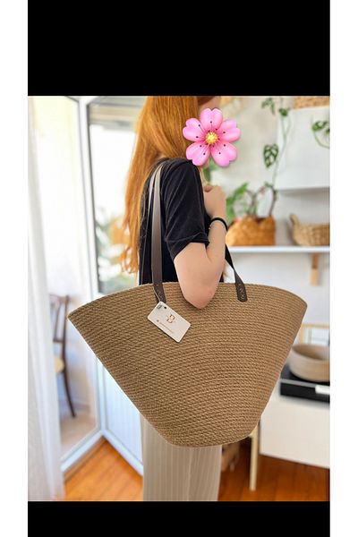 Bohemahomedecor Ψάθινη τσάντα παραλίας από γιούτα casual τσάντα μεγάλου μεγέθους