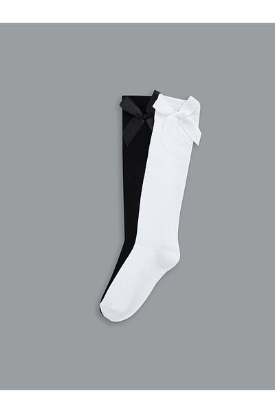 LC Waikiki New Season Bow Detailed Girl's Knee Socks 2-Piece