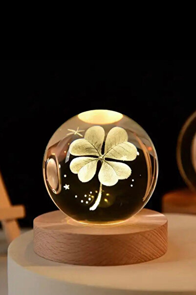 Genel Markalar Dört Yapraklı Yonca Renk Değiştiren Işıklı Cam Küre 8 cm