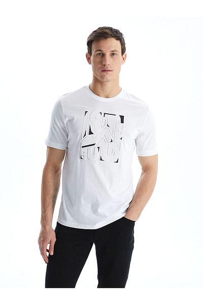 LC Waikiki Tricou pentru bărbați din bumbac pieptănat cu mânecă scurtă cu decolteu