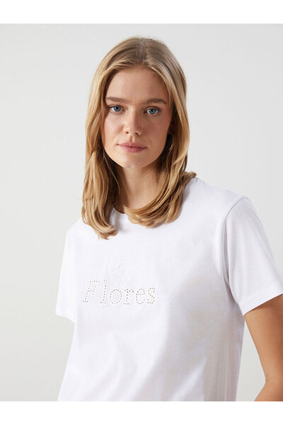 LC Waikiki White Crew Neck Floral Embroidered Women's T-Shirt