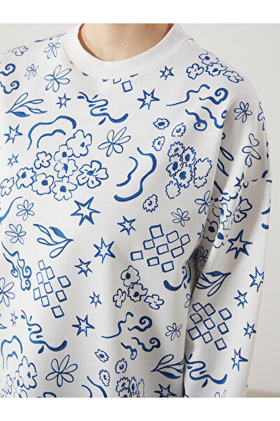 LC Waikiki LCW Modest Desenli Oversize Kadın Sweatshirt Tunik