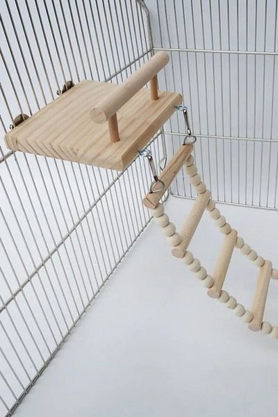 Alyones Wooden Parrot Swing and Climbing Ladder Set - Spring Jumping Toy