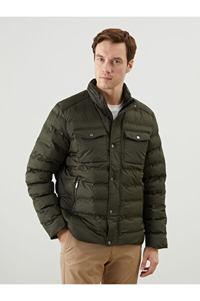 LC Waikiki Khaki Standard Mold Stand Collar Men's Puffer Jacket