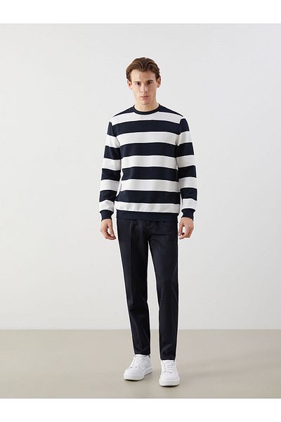 LC Waikiki Crew Neck Long Sleeve Striped Men's Sweatshirt