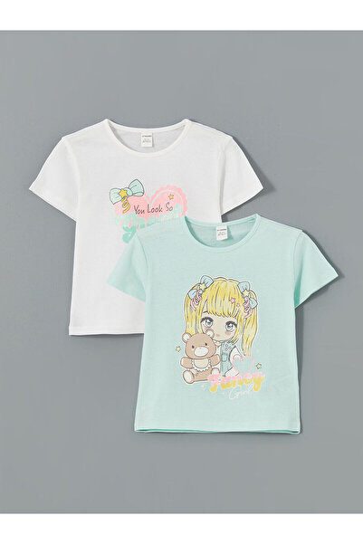 LC Waikiki Peak New Season Anime Printed Bow Girl's T-Shirt 2-Pack