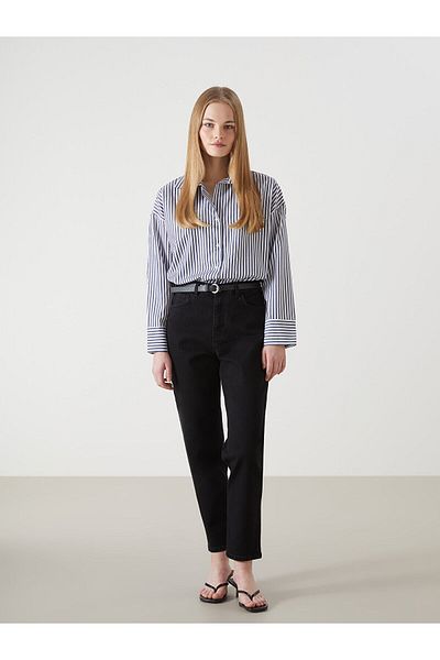 LC Waikiki Γυναικείο τζιν παντελόνι Mom Fit με ζώνη μέσης