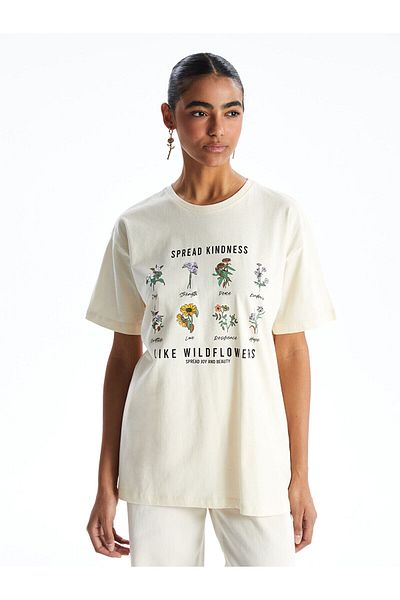 LC Waikiki Γυναικείο μπλουζάκι με στάμπα Crew Neck