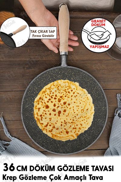 FİTHOME 36 Cm Cast Iron Pancake Pan Handle Can Be Removed and Baked Cast Iron Pancake Pan