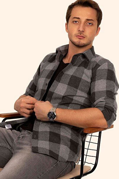 Etikmen Πουκάμισο Slimfit Ξυλοκόπος με μοτίβο μαύρο σκακιέρας με κουτί δώρου