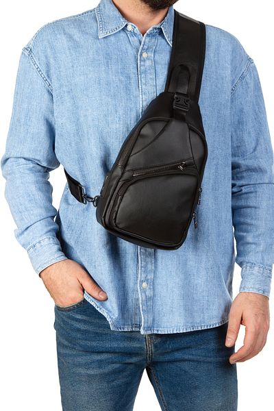 Newish Polo Unisex Washed Leather Cross Strap Shoulder Chest and Sports Daily Backpack Travel Bag with USB Headphone Outlet.