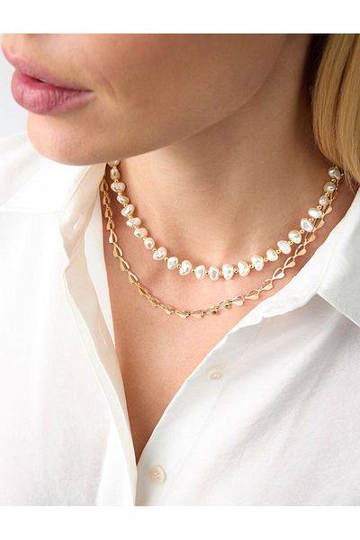 Jimmy Key White Pearl Detailed Multi Chain Necklace