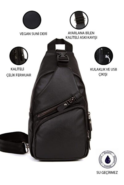 Newish Polo Unisex Washed Leather Cross Strap Shoulder Chest and Sports Daily Backpack Travel Bag with USB Headphone Outlet.