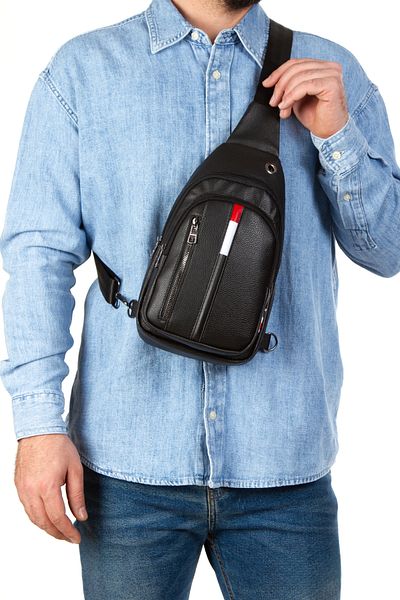 Newish Polo Unisex Δερμάτινη τσάντα χιαστί Τσάντα στήθους Αναστρέψιμη τσάντα ώμου με έξοδο ακουστικών Bodybag καθημερινά