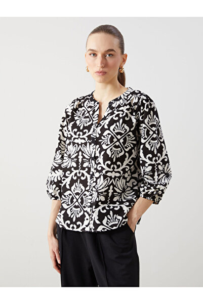 LC Waikiki Peak New Season Cropped Collar Patterned Women's Blouse