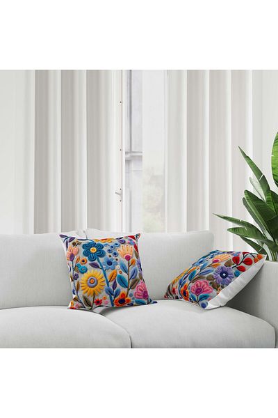 Şah Dekor Pachet de 2 modele de broderie cu pumn imprimat digital, catifea de lux, în culori albastre și galbene