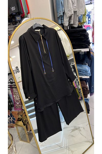 Nihan Cotton Summer New Season Black Double Hijab Suit